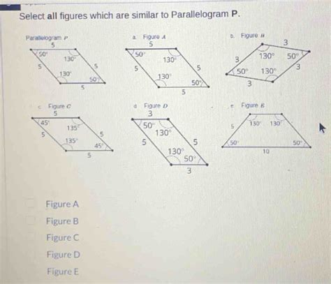 select all figures which are similar to parallelogram p.